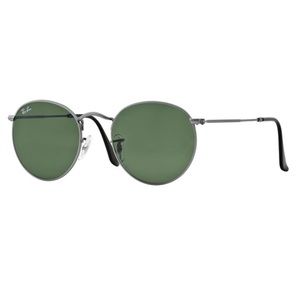 RAY BAN Icons 53mm Retro Round Metal Sunglasses NEW Matte Gunmetal Crystal Green